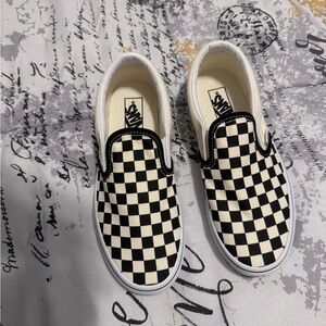 VANS Kids Classic Slip-On Checkerboard Black/ White Loafer Sneaker Size 3 US